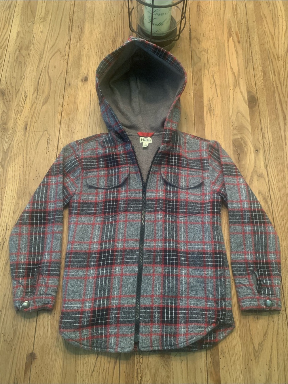 Hatley Gray & Red Plaid Hooded Zip Jacket